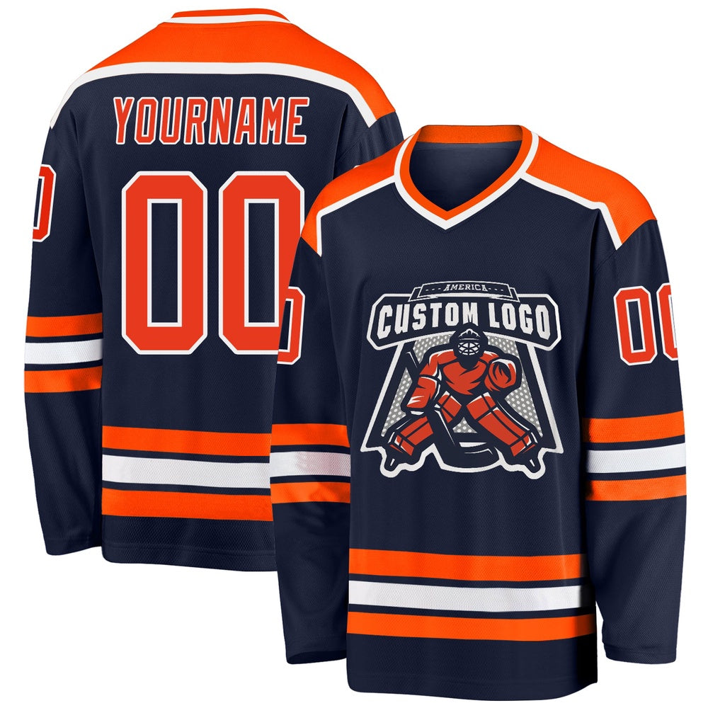 Usa Hockey Jersey, Custom Navy Orange White Hockey Jersey, Team Hockey Jerseys