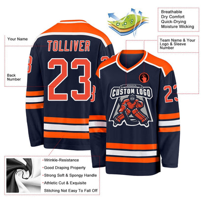 Usa Hockey Jersey, Custom Navy Orange White Hockey Jersey, Team Hockey Jerseys