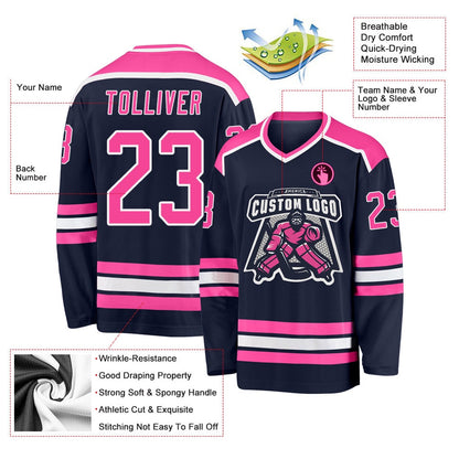 Usa Hockey Jersey, Custom Navy Pink White 1 Hockey Jersey, Team Hockey Jerseys