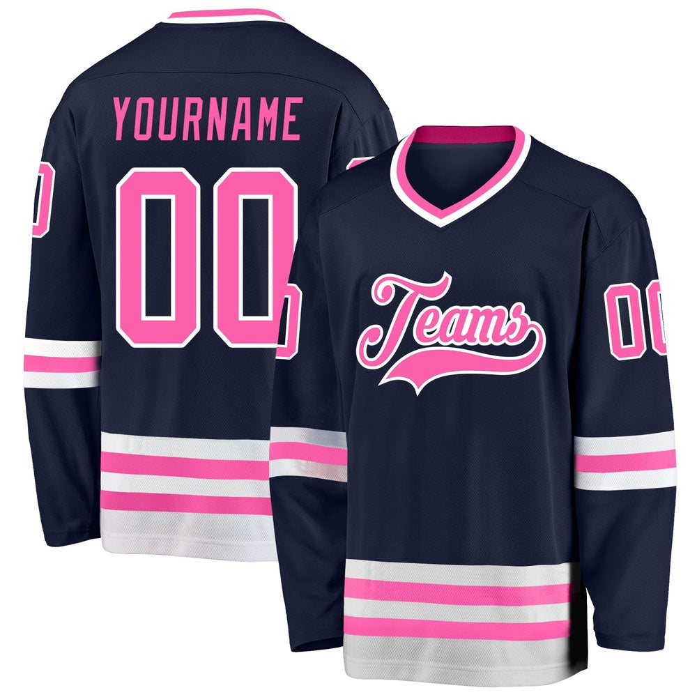 Usa Hockey Jersey, Custom Navy Pink White Hockey Jersey, Team Hockey Jerseys