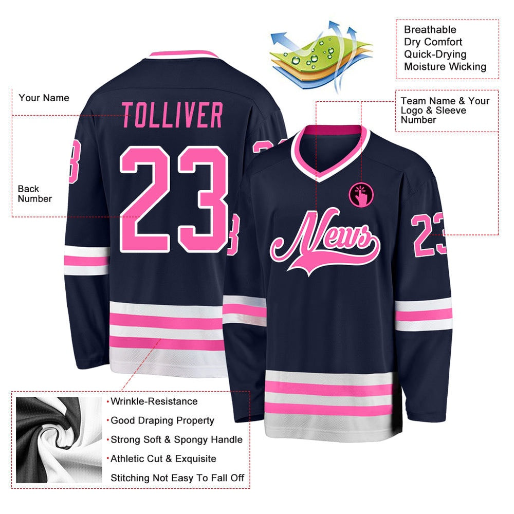 Usa Hockey Jersey, Custom Navy Pink White Hockey Jersey, Team Hockey Jerseys