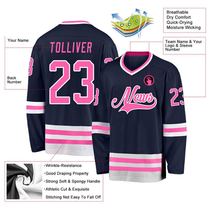 Usa Hockey Jersey, Custom Navy Pink White Hockey Jersey, Team Hockey Jerseys