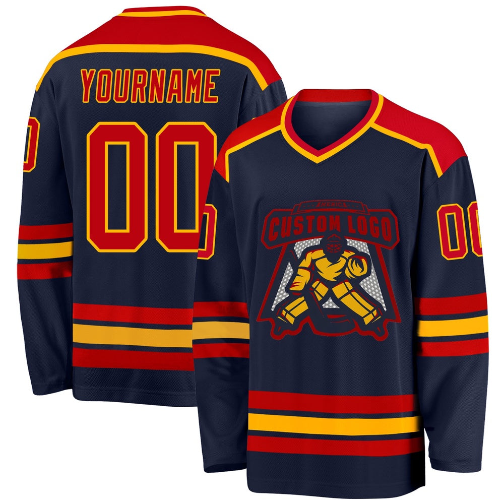 Usa Hockey Jersey, Custom Navy Red Gold Hockey Jersey, Team Hockey Jerseys