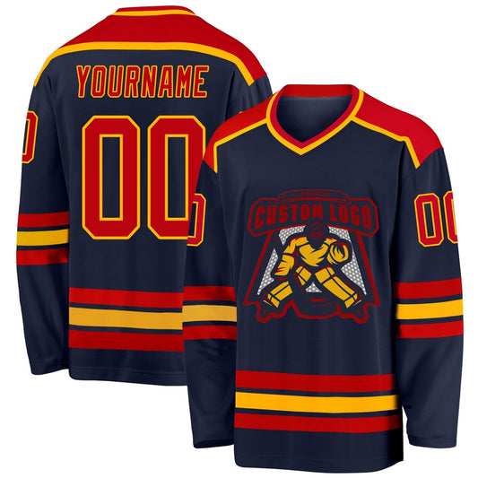 Usa Hockey Jersey, Custom Navy Red Gold Hockey Jersey, Team Hockey Jerseys