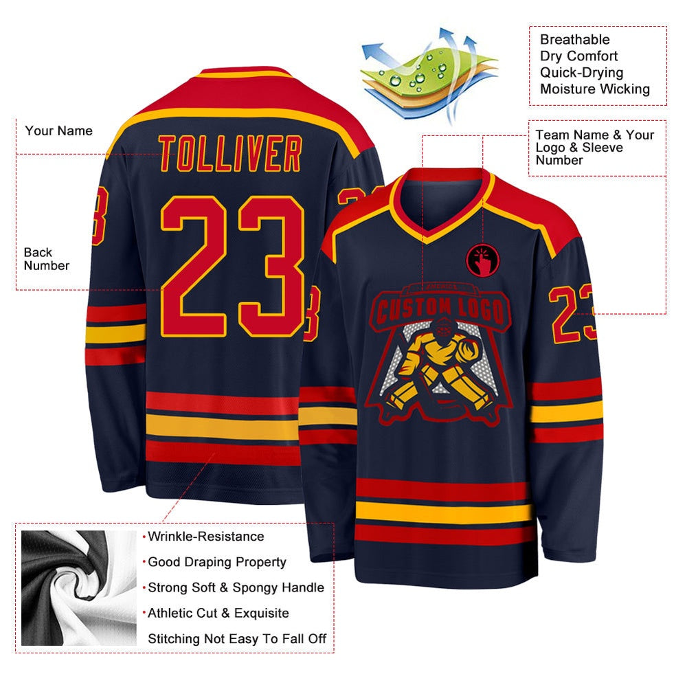 Usa Hockey Jersey, Custom Navy Red Gold Hockey Jersey, Team Hockey Jerseys