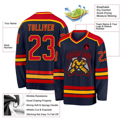 Usa Hockey Jersey, Custom Navy Red Gold Hockey Jersey, Team Hockey Jerseys