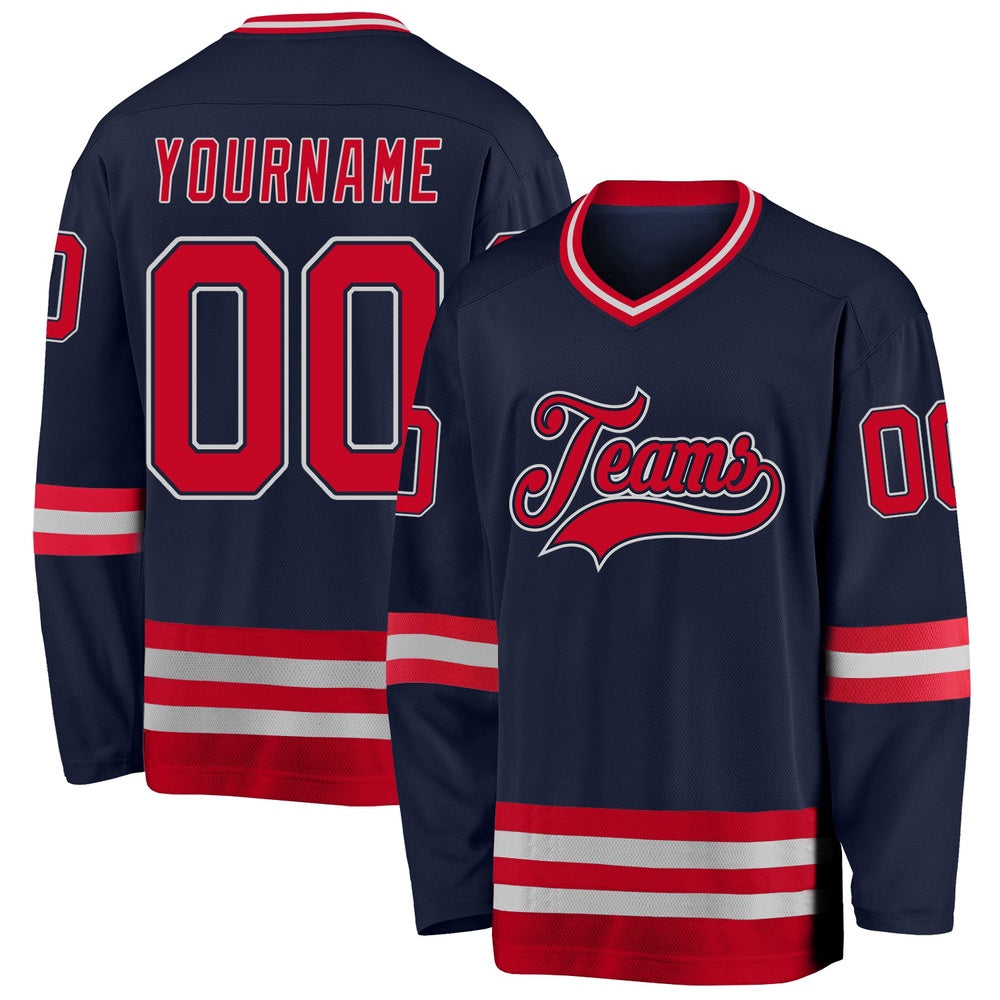 Usa Hockey Jersey, Custom Navy Red Gray Hockey Jersey, Team Hockey Jerseys