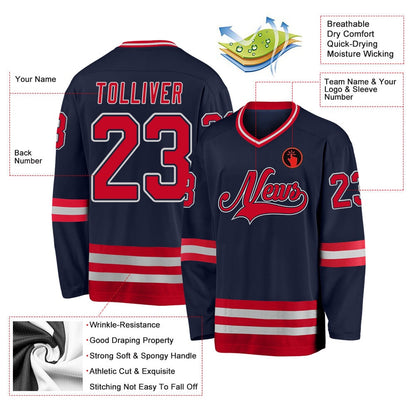 Usa Hockey Jersey, Custom Navy Red Gray Hockey Jersey, Team Hockey Jerseys