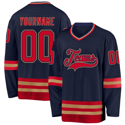 Usa Hockey Jersey, Custom Navy Red Old Gold Hockey Jersey, Team Hockey Jerseys
