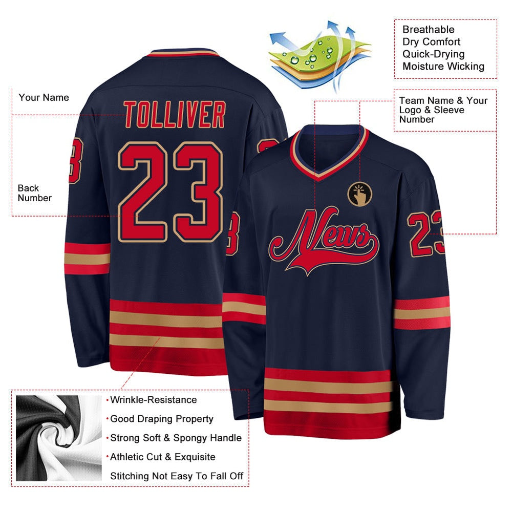 Usa Hockey Jersey, Custom Navy Red Old Gold Hockey Jersey, Team Hockey Jerseys