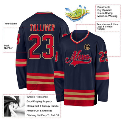 Usa Hockey Jersey, Custom Navy Red Old Gold Hockey Jersey, Team Hockey Jerseys