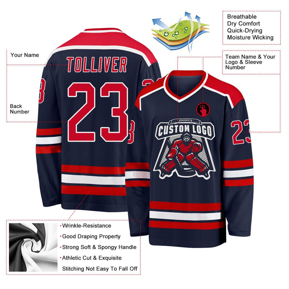 Usa Hockey Jersey, Custom Navy Red White Hockey Jersey, Team Hockey Jerseys
