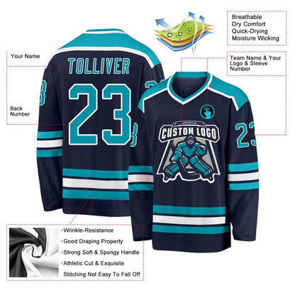 Usa Hockey Jersey, Custom Navy Teal White Hockey Jersey, Team Hockey Jerseys