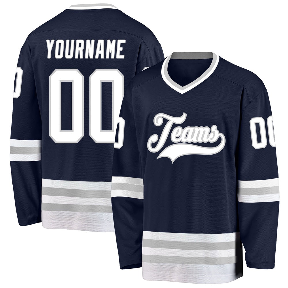 Usa Hockey Jersey, Custom Navy White Gray Hockey Jersey, Team Hockey Jerseys