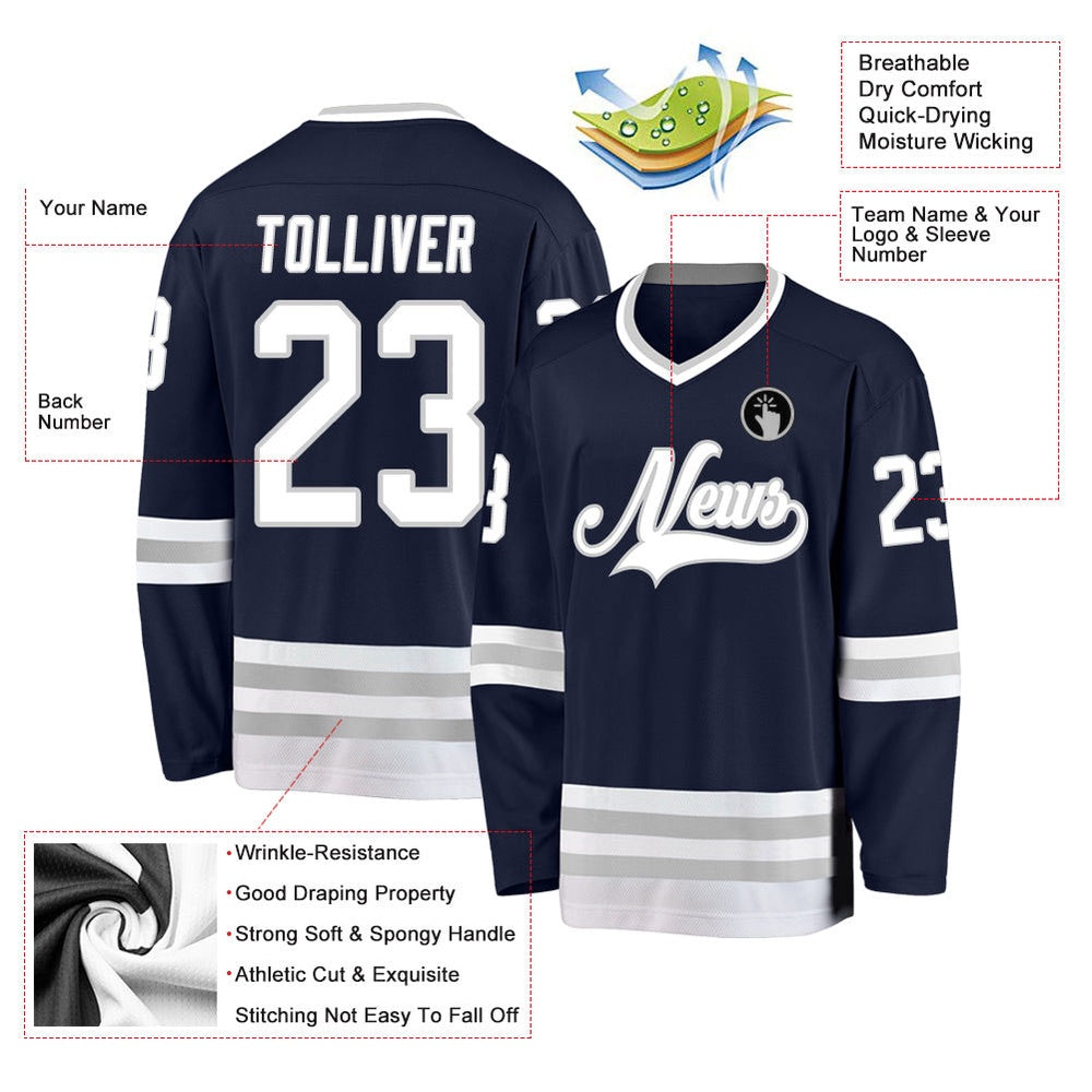 Usa Hockey Jersey, Custom Navy White Gray Hockey Jersey, Team Hockey Jerseys
