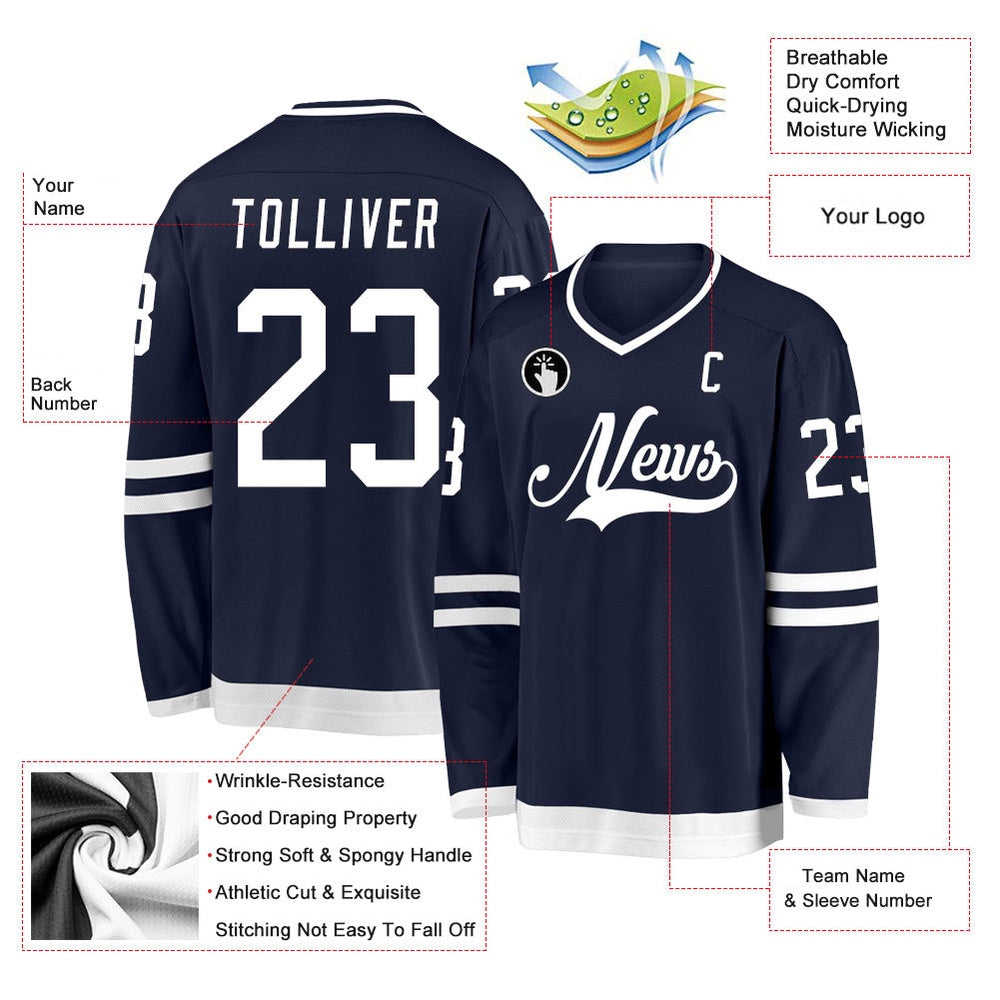 Usa Hockey Jersey, Custom Navy White Hockey Jersey, Team Hockey Jerseys