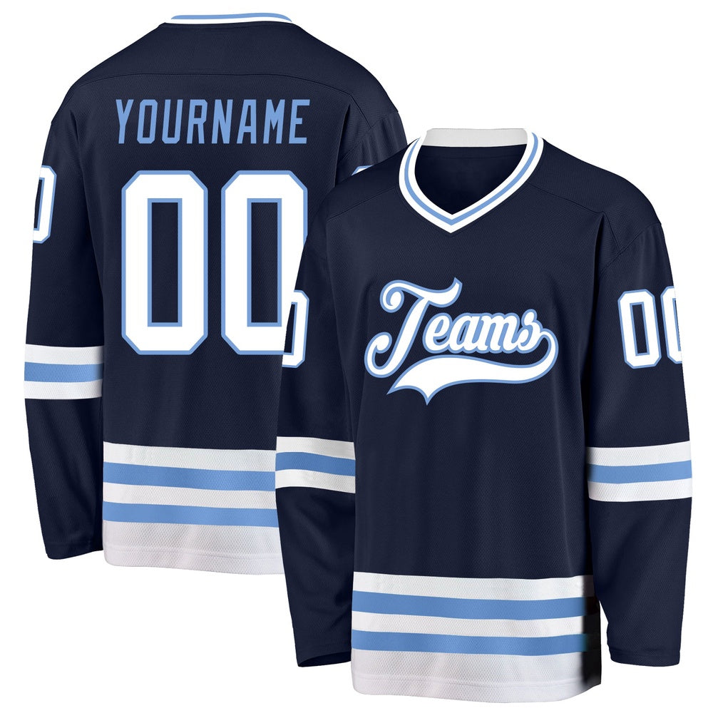 Usa Hockey Jersey, Custom Navy White Light Blue Hockey Jersey, Team Hockey Jerseys