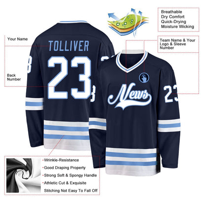 Usa Hockey Jersey, Custom Navy White Light Blue Hockey Jersey, Team Hockey Jerseys
