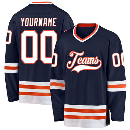 Usa Hockey Jersey, Custom Navy White Orange Hockey Jersey, Team Hockey Jerseys