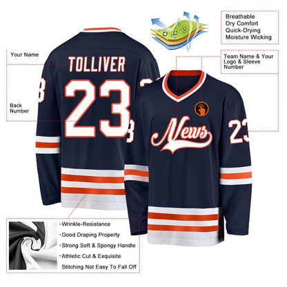 Usa Hockey Jersey, Custom Navy White Orange Hockey Jersey, Team Hockey Jerseys