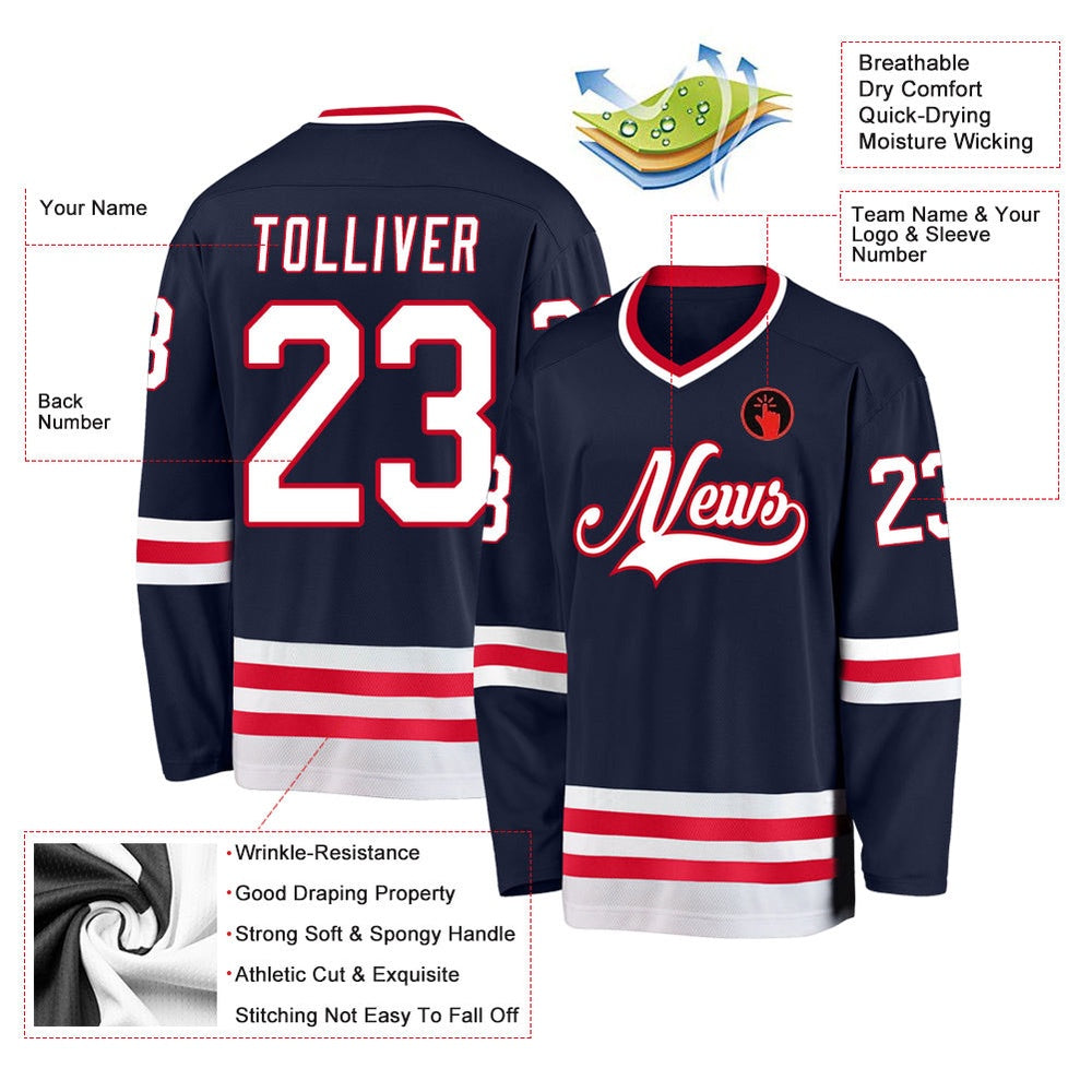 Usa Hockey Jersey, Custom Navy White Red Hockey Jersey, Team Hockey Jerseys