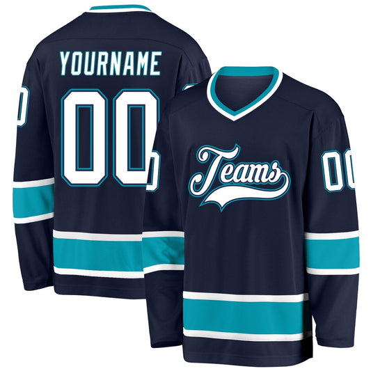 Usa Hockey Jersey, Custom Navy White Teal Hockey Jersey, Team Hockey Jerseys