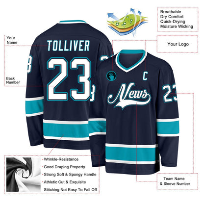 Usa Hockey Jersey, Custom Navy White Teal Hockey Jersey, Team Hockey Jerseys