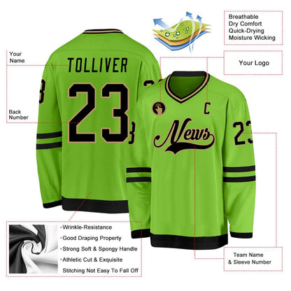 Usa Hockey Jersey, Custom Neon Green Black Old Gold Hockey Jersey, Team Hockey Jerseys
