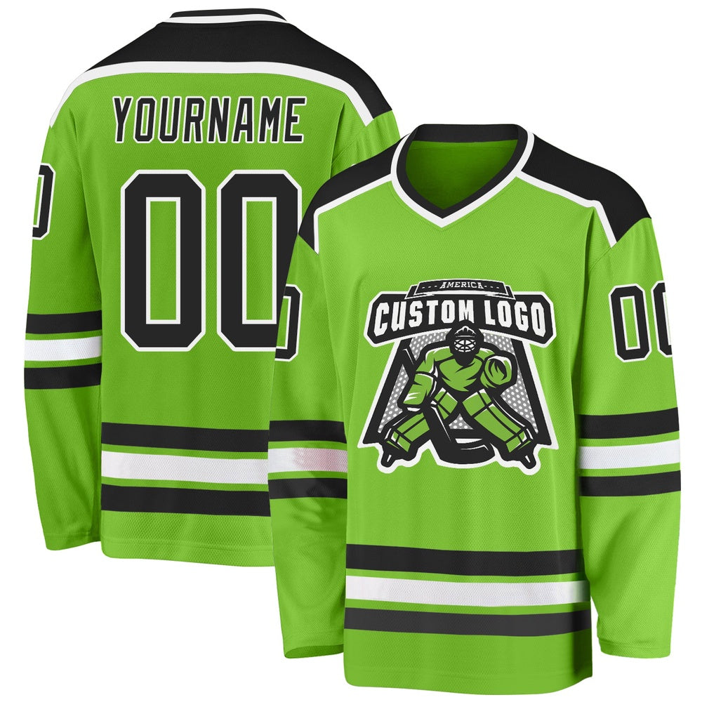 Usa Hockey Jersey, Custom Neon Green Black White Hockey Jersey, Team Hockey Jerseys