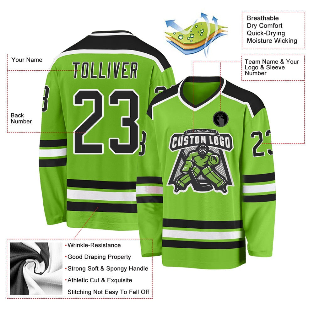 Usa Hockey Jersey, Custom Neon Green Black White Hockey Jersey, Team Hockey Jerseys