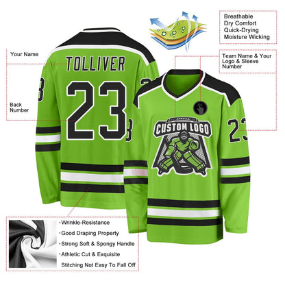 Usa Hockey Jersey, Custom Neon Green Black White Hockey Jersey, Team Hockey Jerseys