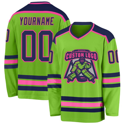 Usa Hockey Jersey, Custom Neon Green Navy Pink Hockey Jersey, Team Hockey Jerseys