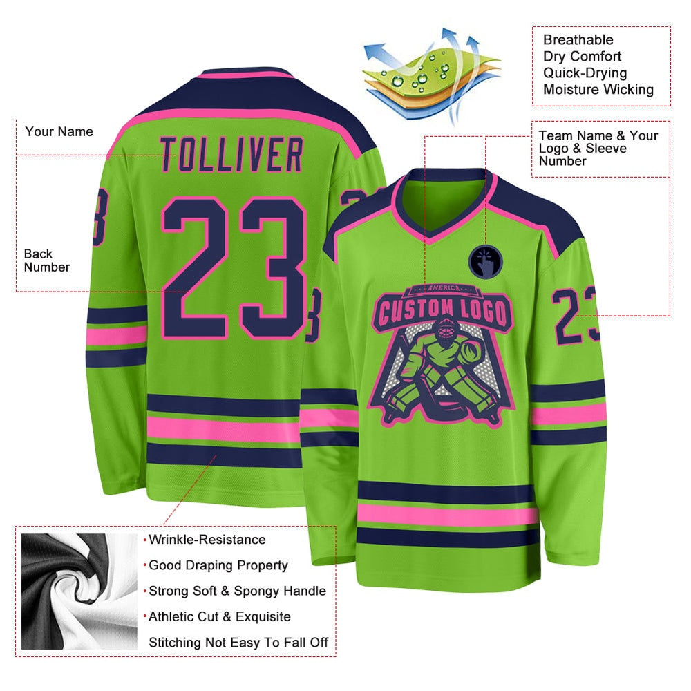 Usa Hockey Jersey, Custom Neon Green Navy Pink Hockey Jersey, Team Hockey Jerseys
