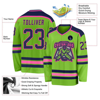 Usa Hockey Jersey, Custom Neon Green Navy Pink Hockey Jersey, Team Hockey Jerseys