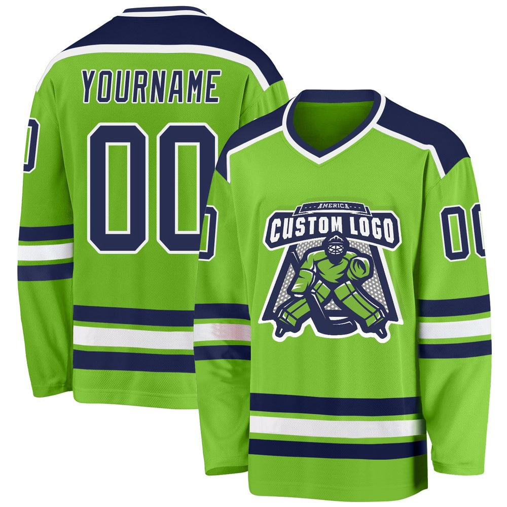 Usa Hockey Jersey, Custom Neon Green Navy White 1 Hockey Jersey, Team Hockey Jerseys
