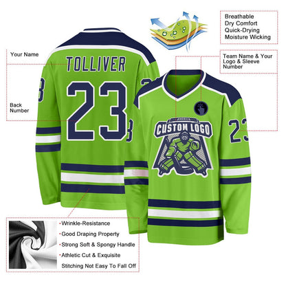 Usa Hockey Jersey, Custom Neon Green Navy White 1 Hockey Jersey, Team Hockey Jerseys