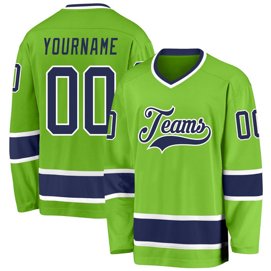 Usa Hockey Jersey, Custom Neon Green Navy White Hockey Jersey, Team Hockey Jerseys