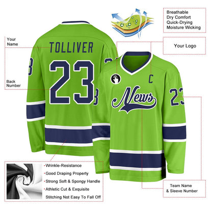 Usa Hockey Jersey, Custom Neon Green Navy White Hockey Jersey, Team Hockey Jerseys