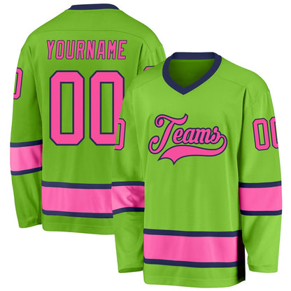 Usa Hockey Jersey, Custom Neon Green Pink Navy Hockey Jersey, Team Hockey Jerseys
