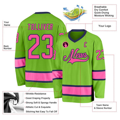Usa Hockey Jersey, Custom Neon Green Pink Navy Hockey Jersey, Team Hockey Jerseys