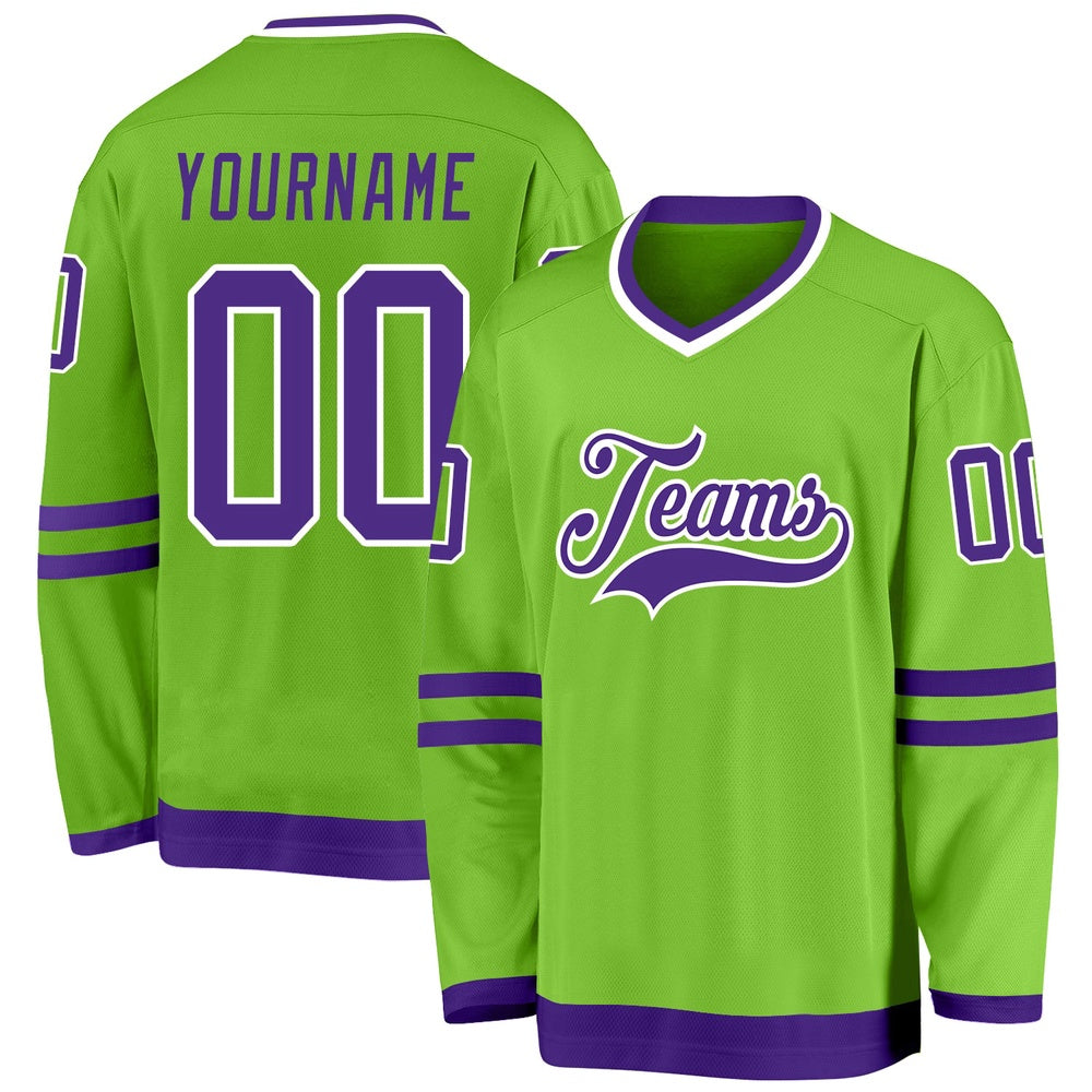Usa Hockey Jersey, Custom Neon Green Purple White 1 Hockey Jersey, Team Hockey Jerseys