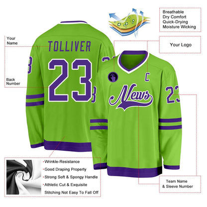 Usa Hockey Jersey, Custom Neon Green Purple White 1 Hockey Jersey, Team Hockey Jerseys