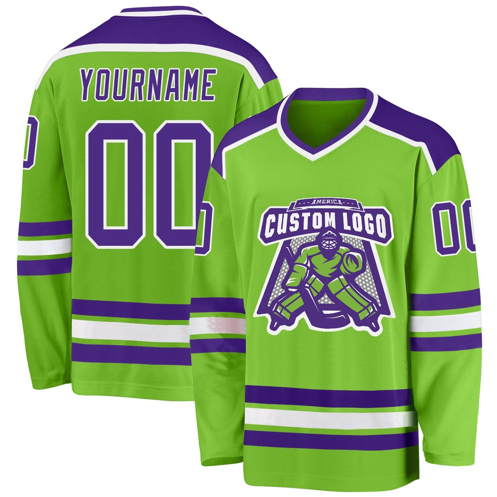 Usa Hockey Jersey, Custom Neon Green Purple White Hockey Jersey, Team Hockey Jerseys