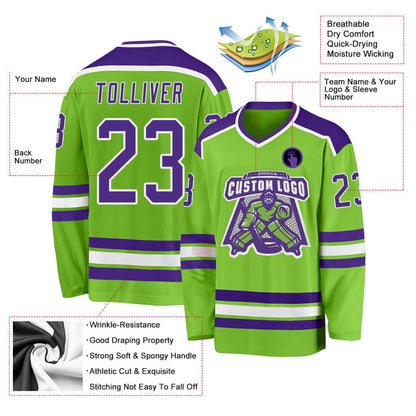 Usa Hockey Jersey, Custom Neon Green Purple White Hockey Jersey, Team Hockey Jerseys