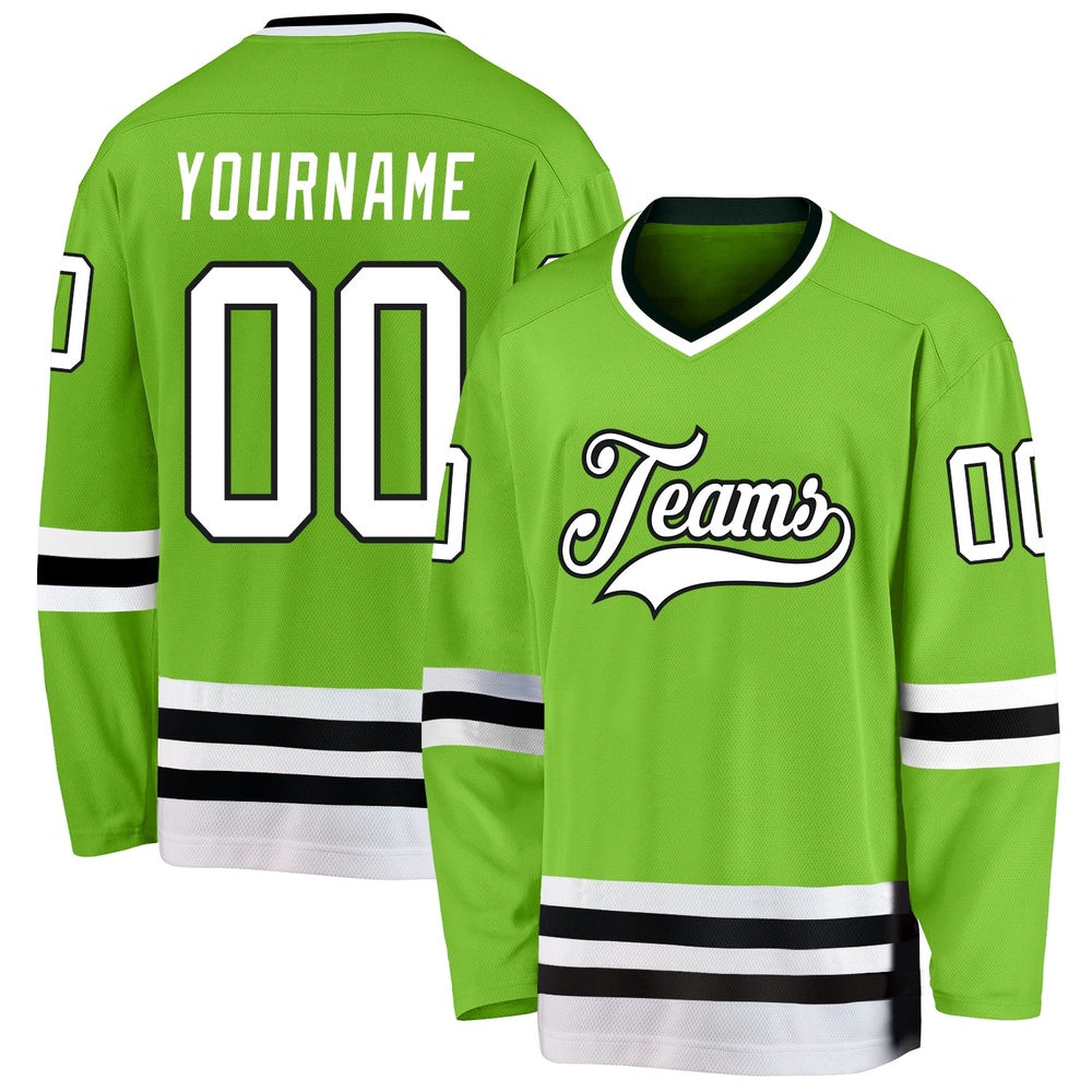 Usa Hockey Jersey, Custom Neon Green White Black Hockey Jersey, Team Hockey Jerseys