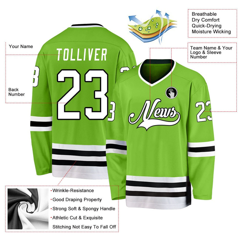 Usa Hockey Jersey, Custom Neon Green White Black Hockey Jersey, Team Hockey Jerseys