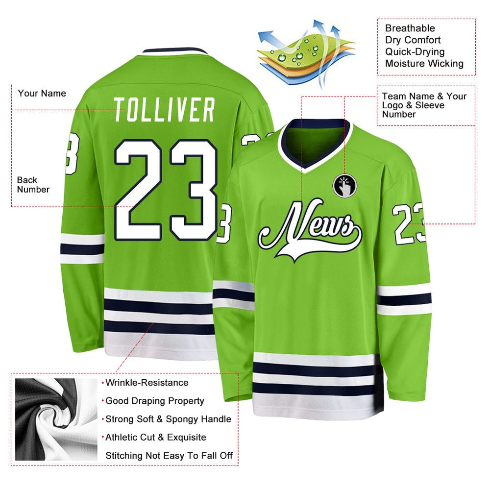Usa Hockey Jersey, Custom Neon Green White Navy Hockey Jersey, Team Hockey Jerseys
