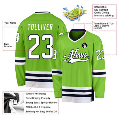 Usa Hockey Jersey, Custom Neon Green White Navy Hockey Jersey, Team Hockey Jerseys