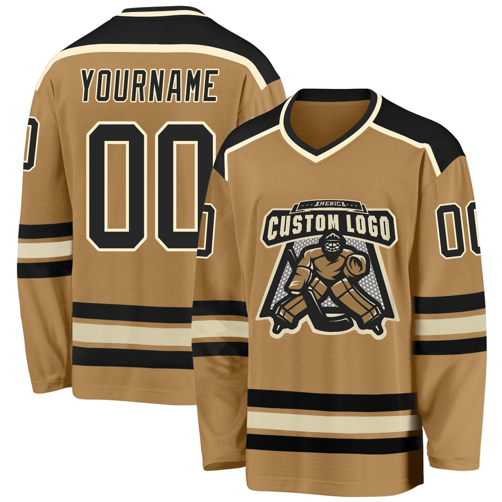 Usa Hockey Jersey, Custom Old Gold Black Cream 1 Hockey Jersey, Team Hockey Jerseys