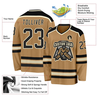 Usa Hockey Jersey, Custom Old Gold Black Cream 1 Hockey Jersey, Team Hockey Jerseys